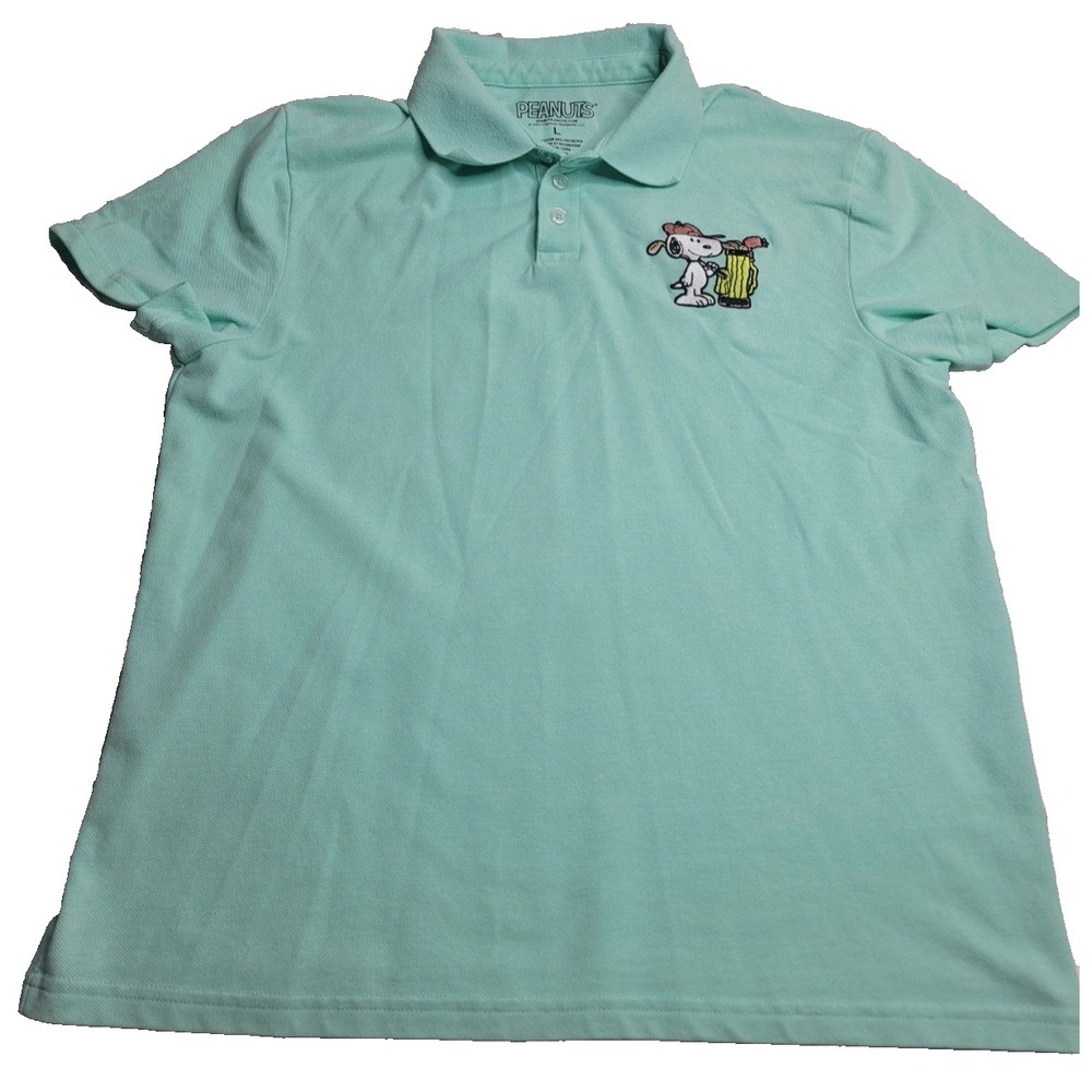 Peanuts Snoopy Golf Shirt Short‎ Sleeve Mint Green Men's Large